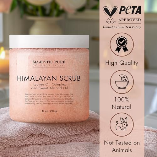 Majestic Pure Himalayan Salt Body Scrub, Lychee Oil Exfoliant, 10 Oz - Image 4