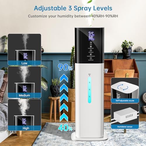 Humidifier Large Room Bedroom, 8L/2.1Gal Top Fill Cool Mist Humidifiers with Humidistat, 3-Speeds, 48H Runtime, Quiet Sleep Mode, Night Light, 12H Timer, 360° Nozzle & Aroma Diffuser for Baby, Plants - Image 4