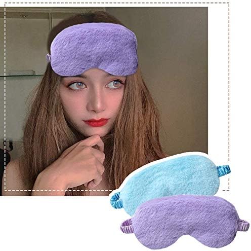 Faux Fur Eye Mask 2PCS Soft Plush Sleeping Blindfold,Purple Blue - Image 6