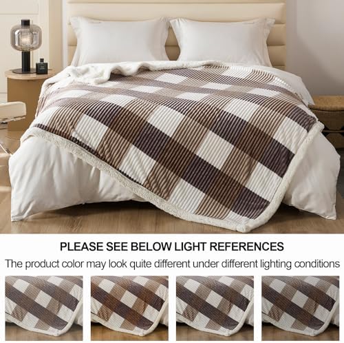 Gracelife Sherpa Fleece Throw Blanket for Couch, Fluffy Plush Warm Fuzzy Blanket for Women and Men, Cozy Thick Soft Twin Blanket for Bed, Beige, 60x80 Inches - Image 2