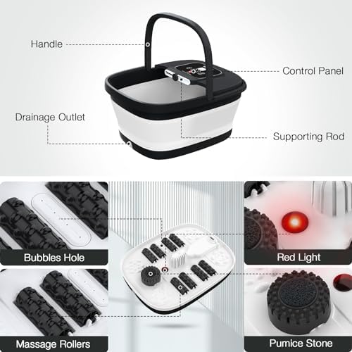 HOSPAN Collapsible Foot Spa with Heat, Bubble, Red Light, and Temperature Control, Foot Bath Massager with 8 Shiatsu Massage Rollers & 12 Essential Oil Rich Foot Bath Bombs Gift Set for Feet Stress Re - Image 5