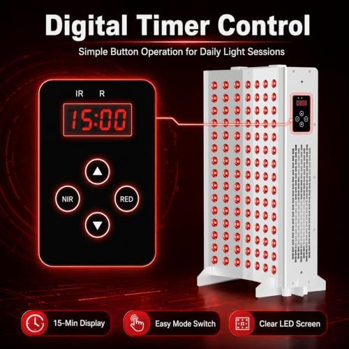 Red Light Therapy Panel with 660nm Red & 850nm Near Infrared Light, 105 Dual-Chip LEDs for Face and Body, 3 Modes, Digital Timer, Stand, Eyewear - Image 6