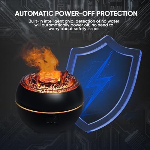 YALEDI Essential Oil Diffuser, Volcano Fire Flame Aromatherapy Diffuser, 360ml Ultrasonic Cool Mist Humidifier, Scent Aroma Diffuser with 7 Colors Light, Timer & Auto Shut-Off for Home, Room (Black) - Image 6