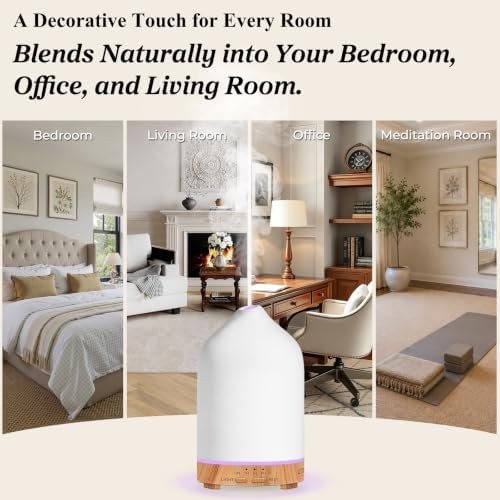 URPOWER 300mL Ceramic Essential Oil Diffuser Aromatherapy Diffuser for Home - Image 6