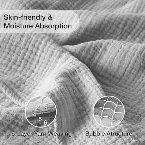 100% Cotton Muslin Blanket Twin 66" x 90", Breathable and Lightweight Cotton Twin Blankets for Couch, Soft Cooling Summer Gauze Blanket for Adults All Season, Light Grey - Image 6