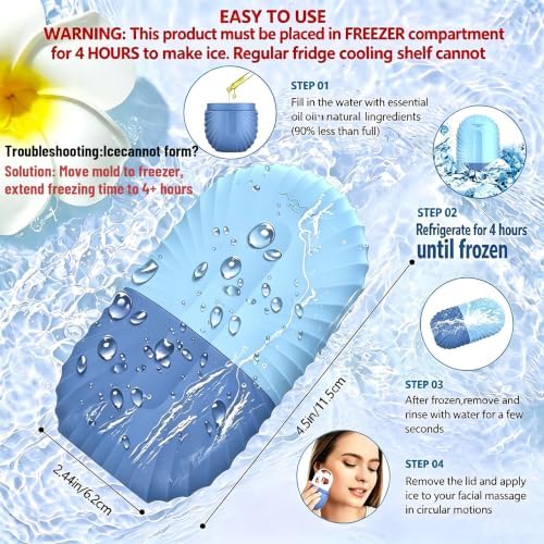 2pcs Ice Roller for Face and Eye, Silicone Ice Facial Roller Ice Holder, Face Ice Mold Skin Care, Face Icers Reusable Ice Cube Roller for Shrink Pores Anti Wrinkle Reduce Puffiness, Black Blue - Image 5