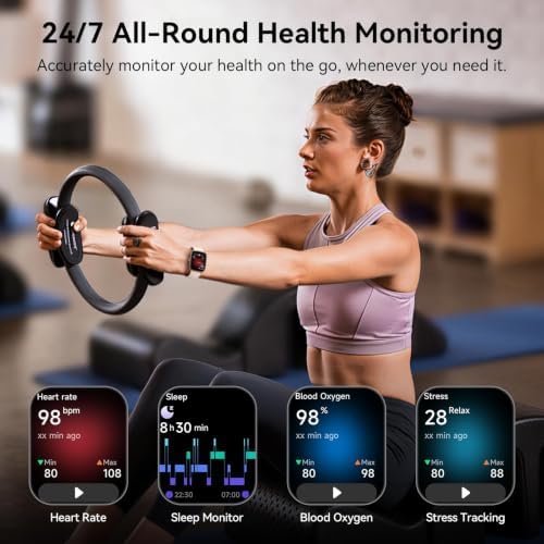 Smart Watch for Women, 1.85" HD AMOLED Fitness Tracker (Answer/Call) with 24/7 Heart Rate/Sleep/SpO2 Monitor for iPhone & Android, 120+ Sports Modes Smartwatch with IP68 Waterproof, 2 Bands - Image 5