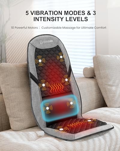 COMFIER Back Massager with Heat,Massage Chair Mat with Adjustable Lumbar Support,Seat Warmer Cushion with 8 Vibration Motors & 5 Modes & Bag,Office Chair Massage Pad for Recliner,Gifts for Mom Dad - Image 5