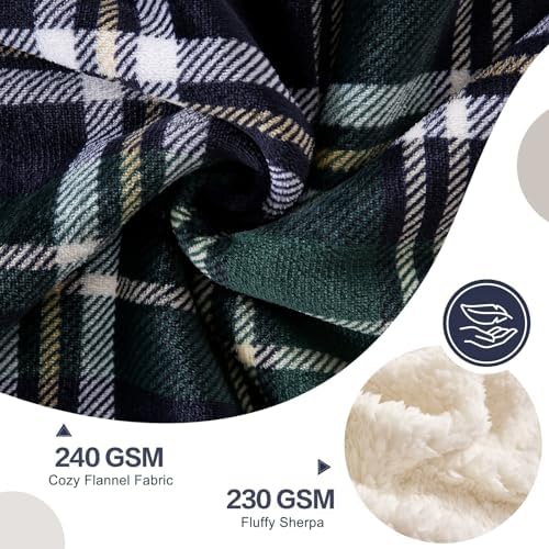 PU MEI Sherpa Fleece Throw Blanket 80" x 90" Reversible Plush Fluffy Large Big Blanket Lattice Flannel Blankets for All Season Use,Dark Green Check - Image 4