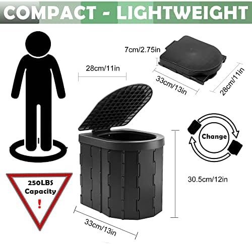 KINSPORY Camping Toilet, Portable Toilet for Adults & Kids, Foldable Potty & Outdoor Emergency Sanitation Products, Trash Can, Stool for Car Truck Camping Travel Hiking Fishing Long Trips (Deep Black) - Image 2