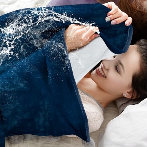 Tisancy King Size Waterproof Blanket for Bed Couch, 80'' x 80'' Double Side Leakproof Reversible Sherpa Flannel Fleece 3-Layer Lightweight Blanket, Absorbs 70oz(Navy Blue/White), Machine Washable - Image 6