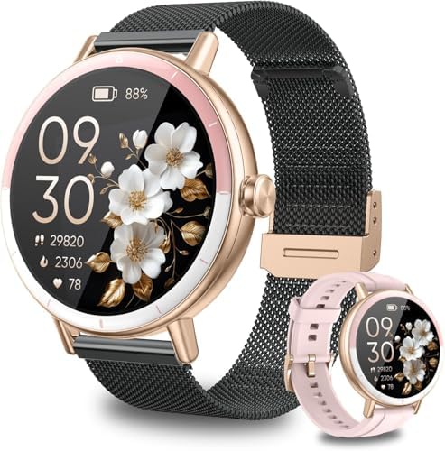 KEEPONFIT Smart Watches for Women Android/iPhone, IP68 Waterproof Fitness Tracker with Bluetooth Calls(Answer&Make), Activity Pedometer/Heart Rate/SpO2 Monitor/100+ Sports Model（Pink&Black） by KEEPONFIT