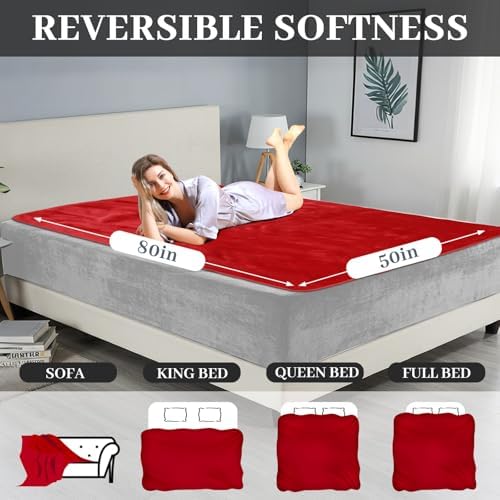 Tisancy Red Waterproof Bed Blanket, Twin Size 50'' x 80'' Double Side Leakproof Reversible Sherpa Flannel Fleece 3 Layer Lightweight Blanket, Absorbs 44oz - Image 2