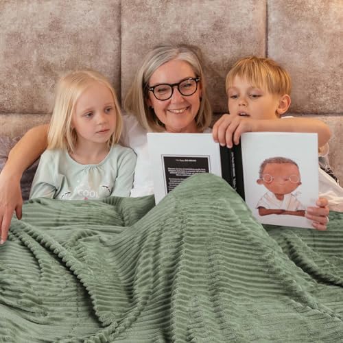 Bnuitland Sage Green Fleece Throw Blanket for Couch, 300GSM Soft Warm Cozy Fluffy Throw for Adults & Kids, Stripe Pattern 50"x70", All Season Sofa Bed Blanket for Home Decor - Image 4