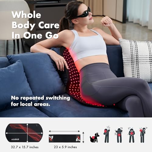 ALLOLO Red Light Therapy for Body, 3 in 1 LEDs Red Light Therapy Belt with Timer Remote Control, 660nm 850nm Infrared Light Therapy Pad for Body Waist Shoulder Knee, 32.7" x 15.7" Large Area - Image 4