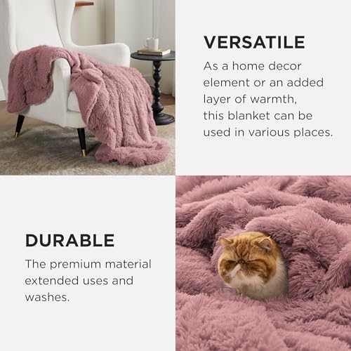 Bedsure Faux Fur Fluffy Sherpa Fleece King Bed Blanket Dusty Pink 108"x90" - Image 4