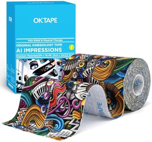 OK TAPE Kinesiology Tape Hypoallergenic Uncut 2 Rolls, 2inx16.4ft by OKTAPE