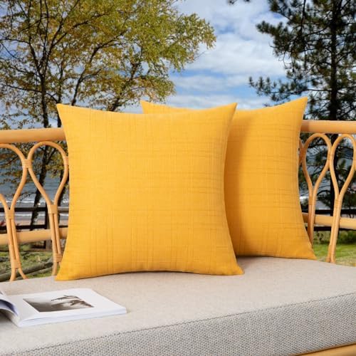 Kevin Textile Outdoor Waterproof 24”x24” Pillow Covers 2 Pack, Dark Yellow by KevinTextile