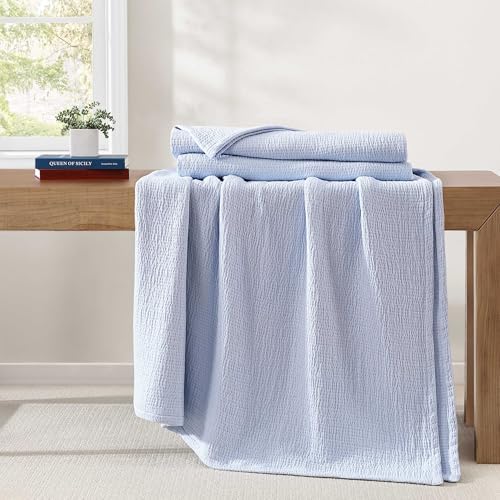 Tommy Hilfiger - Twin Cotton Blanket, Woven Running Stitched Bedding, Medium Weight Soft Blanket, Anti-Pilling & Fade Resistant, Ideal for Layering, Oeko-TEX Certified (Blue) - Image 3