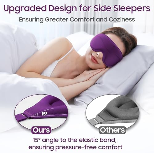 Sleep Mask - Total Blackout 3D Sleeping Mask, Super Lightweight & Silky Soft Eye Mask for Sleeping, Fully Adjustable Fit for Home, Traveling, Meditation, Yoga, Purple, Mothers Day Gifts - Image 3