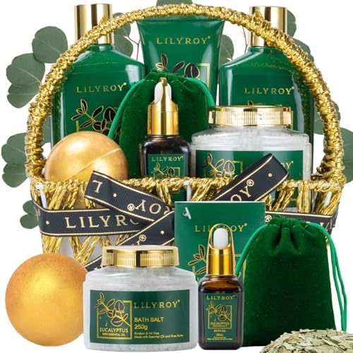 Eucalyptus Spa Bath Gifts Set, 9Pcs Premium Spa Gift Basket for Women & Men by LILYROY