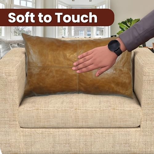 LL LEATHER LOVERS 100% Lambskin Leather Pillow Cover - Sofa Cushion Case - Decorative Throw Covers for Living Room & Bedroom, Gold Crunch Plain Pack of 1-18X26 Inch - Image 4