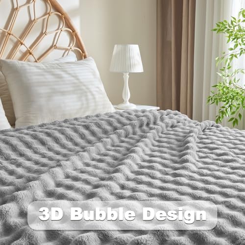 NEWCOSPLAY 3D Bubble Flannel Throw Blanket for Couch Grey, 90"×90" - Image 3