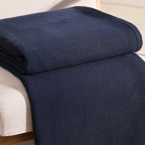 Tommy Hilfiger - Twin Cotton Blanket, Textured Pique Weave Bedding, Medium Weight Soft Blanket, Anti-Pilling & Fade Resistant, Ideal for Layering, Oeko-TEX Certified (Navy) - Image 4