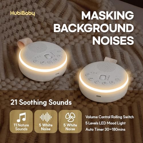 HuBDIC HubiCare White Noise Machine, Portable Sound Machine with 21 Soothing Sleep Sounds, Long-Lasting Battery, Gentle LED Mood Light, Travel-Friendly Sleep Aid for Newborns, Children - Image 2