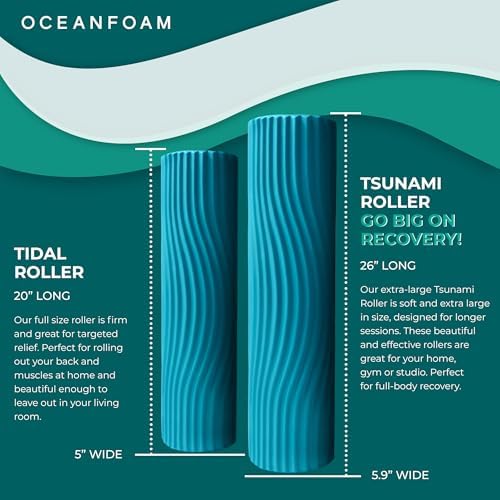 Oceanfoam Tsunami Roller (Miami Blue) - Extra-Large, 26" x 5.9" - Soft, Textured Foam Roller for Physical Therapy, Back Pain, Exercise & Stretching - Wave Textured - Yoga, Athletics, & Wellness - Image 7