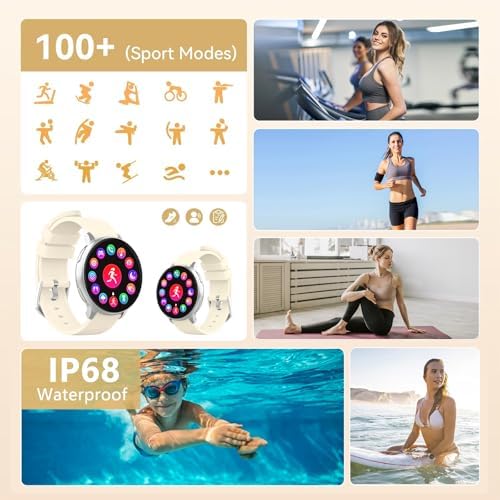 Smart Watch for Men Women Fitness Tracker with 100+ Sport Modes,Activity Trackers for iOS/Android Waterproof/Heart Rate/Sleep/Steps Monitor/Pedometer Monitor Monitor (Silver+Beige) - Image 6