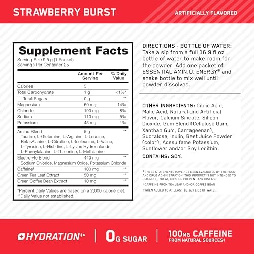 Optimum Nutrition Amino Energy Plus Focus Stick Packs Strawberry Burst 25Ct - Image 3