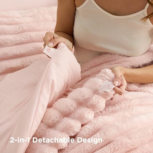 Bedsure Gentlesoft™ 2-in-1 King Size Comforter Set and Detachable Fluffy Blanket, Pink Bedding Set for All Season Use, Detachable Design for Space Saving (Includes 2 Pillow Shams, 2 Pillowcases) - Image 5