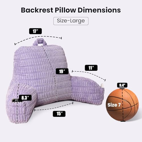 Large Reading Pillow for Sitting Up with Arms,Purple Corduroy - Image 3