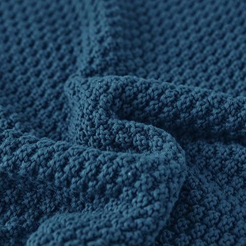 Longhui bedding 100% Cotton Knitted Throw Blanket – Blue, Soft & Cozy, Machine Washable, 51"x63" – Perfect for Living Room, Couch, Sofa, Bed or Travel - Image 3