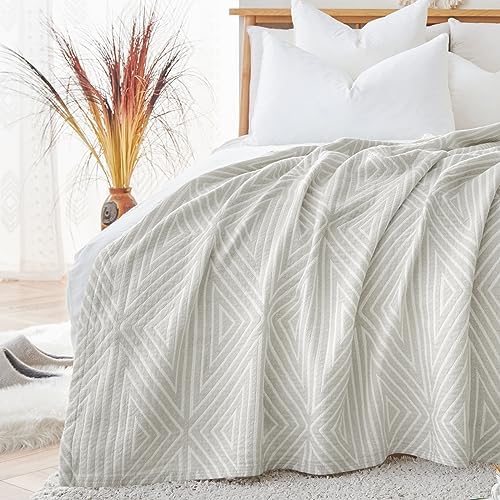 jinchan 100% Cotton Muslin Blanket Twin Boho Throw Blanket 50x60 Soft Gray by JINCHAN