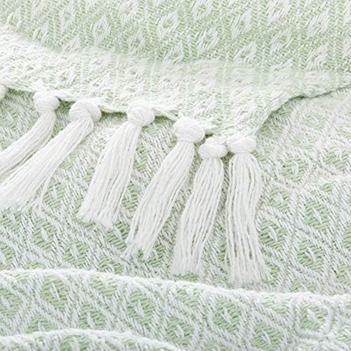 Americanflat 50x60 Throw Blanket - Soft and Breathable Cotton Throw Blanket for Couch, Bed, Chair - Decorative Blankets Perfect for Home or Outdoor Use - Light Green and White Mini Diamond Design - Image 3