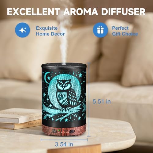 Essential Oil Diffuser 120ML Metal Aromatherapy Diffuser with Timer, Cool Mist Humidifier with Auto Shut-Off & 7 Color Lights for Home Office Spa (Owl) - Image 5