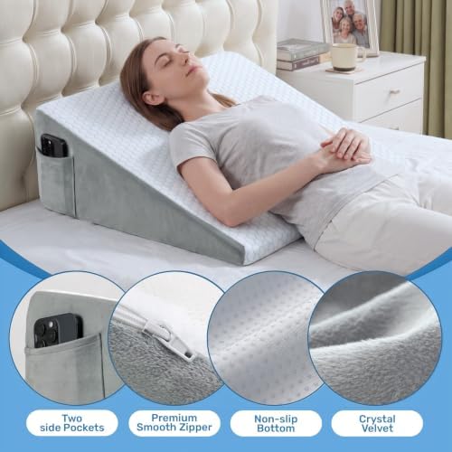 puredown® 8" Bed Wedge Pillow, Cooling Wedge Pillows for Headboard, Pillow Wedge for After Surgery, Nighttime Acid Reflux, Lumbar & Back Support, Leg Elevation Therapy, Snore Reduction Aid,Blue - Image 4