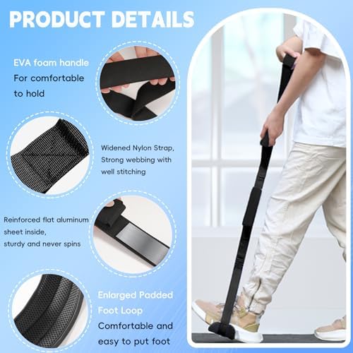 42 Inch Long Leg Lifter, Rigid Leg Lifter Strap with EVA Handgrips &Foot Loop, Leg Lifter After Hip Replacement&Knee Surgery Recovery Aids Kit,Getting Legs in and Out of Bed,Car,Wheelchair (Black) - Image 3