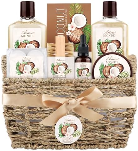 Gift Baskets for Women, 9pcs Coconut Bath Set Spa Self Care Gift Basket by Ariosemonde