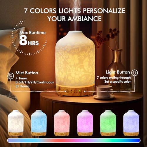 Essential Oil Diffuser Diffuser -Aromatherapy Diffuser for Essential Oils with Timer and 7 Colors LED Light Ultrasonic Diffuser with Auto Shut-Off, Home Office Decor&Gift (Blossom-150ml) - Image 2
