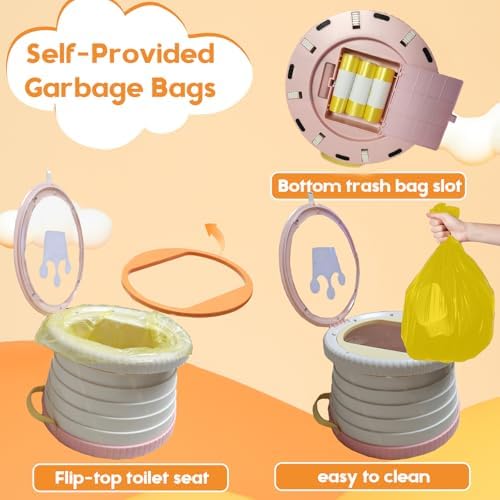 SunnySmile Portable Toilet for Kids,Portable Potty Seat for Toddler Travel,Travel Potty with Travel Bag, Applicable to Camping, Indoor/Outdoor Use, Includes 45 Replacement Bags (Pink) - Image 4