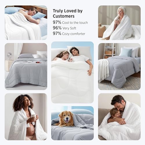 Bedsure Cooling Comforter King Size - Cooling Blankets for Hot Sleepers, Lightweight Comforter for Summer with Dual-Sided Cool Tech, Soft Breathable Cold Blanket for Sleeping, White, 102x90 Inches - Image 6