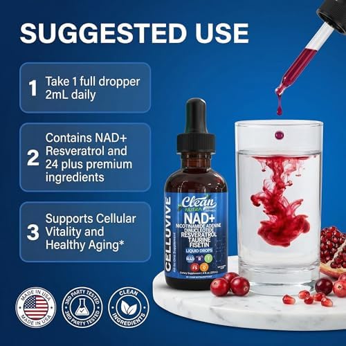 Liposomal NAD Resveratrol Supplement Liquid Drops for Women Taurine Fisetin Grape Seed Quercetin Berberine Astaxanthin Pterostilbene Spermidine Fo Ti Gotu Kola Anti Aging CelluVive by Clean Nutra 4oz - Image 6