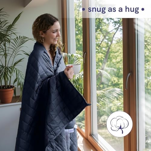 YnM Cotton King Size Weighted Blanket for Adults (88x104 Inches, 30 Pounds, Navy), Smallest Compartments with Cooling Glass Beads,Heavy Blanket for Two Persons of 140~240lbs on Queen or King Bed - Image 3