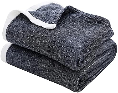 SE SOFTEXLY Muslin Throw Blanket, 4-Layer Dyed Yarn, 50”x60”, Dark Blue by DefineCozyHealthyLife