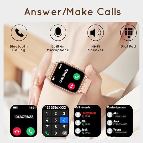 Smart Watch for Women Men (Answer/Make Calls) 1.85" HD Rose Gold/3 Bands - Image 6