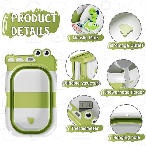 MoreFeel Collapsible Baby Bathtub for Newborn with Thermometer & 1 Hooded Towel & 1 Soft Floating Cushion,Portable Travel Bathtub with Drain Hole, Durable Foldable Baby Tubs for Infants to Toddler - Image 2