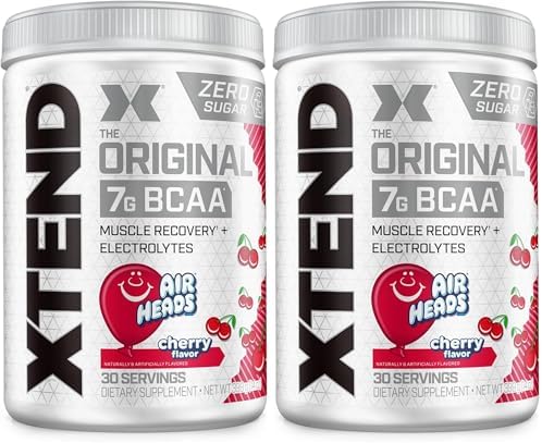 Xtend Original BCAA Powder,7g BCAAs and 2.5g L-Glutamine for Muscle Recovery Hydration and Lean Muscle,Sugar Free Intra-and Post Workout Drink with Electrolytes,Cherry Airheads,30 Servings,(Pack of 2) by Xtend